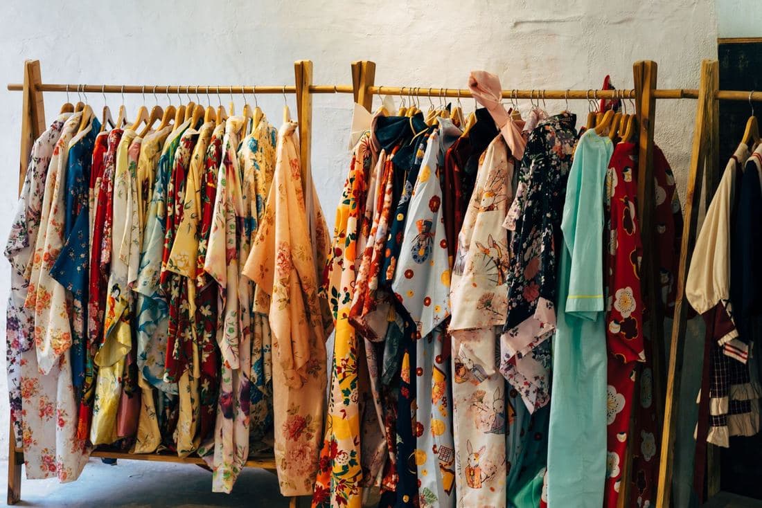 Racks of colourful vintage clothes